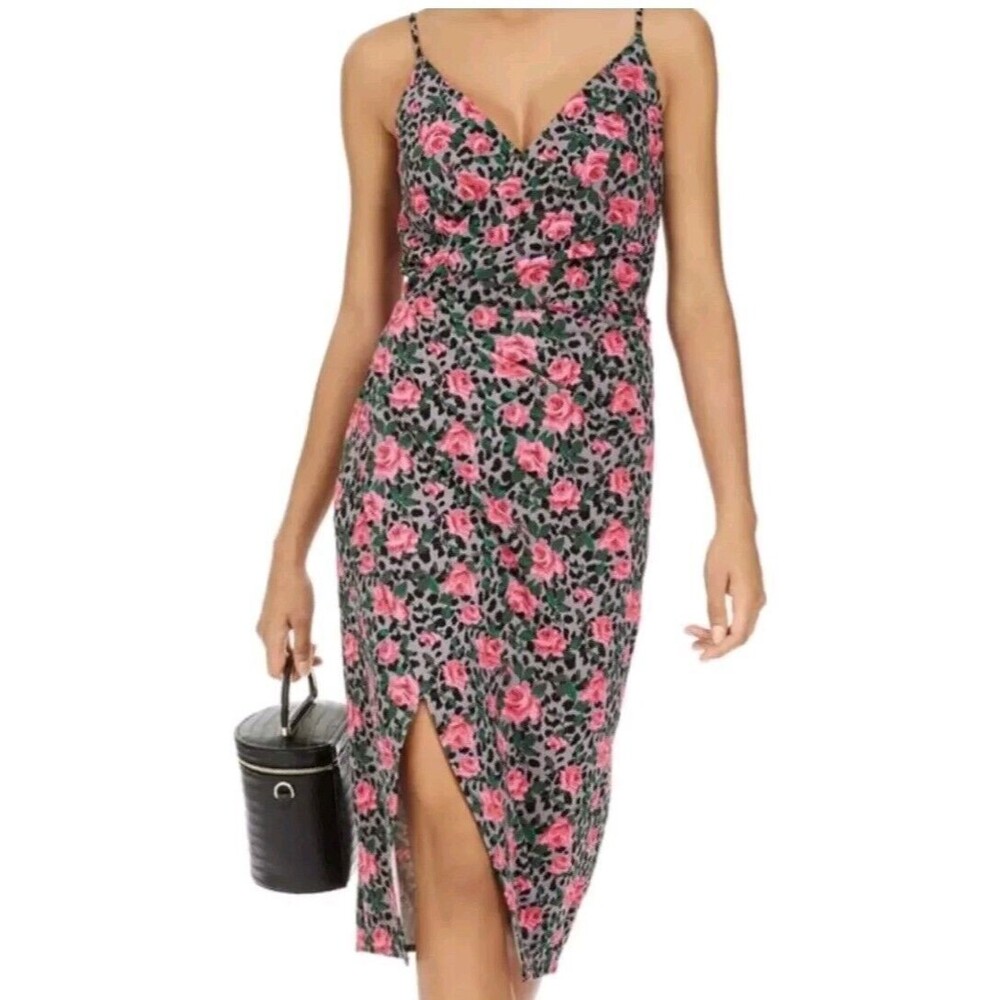 Betsey Johnson Pink and Black Floral Strapless Dress